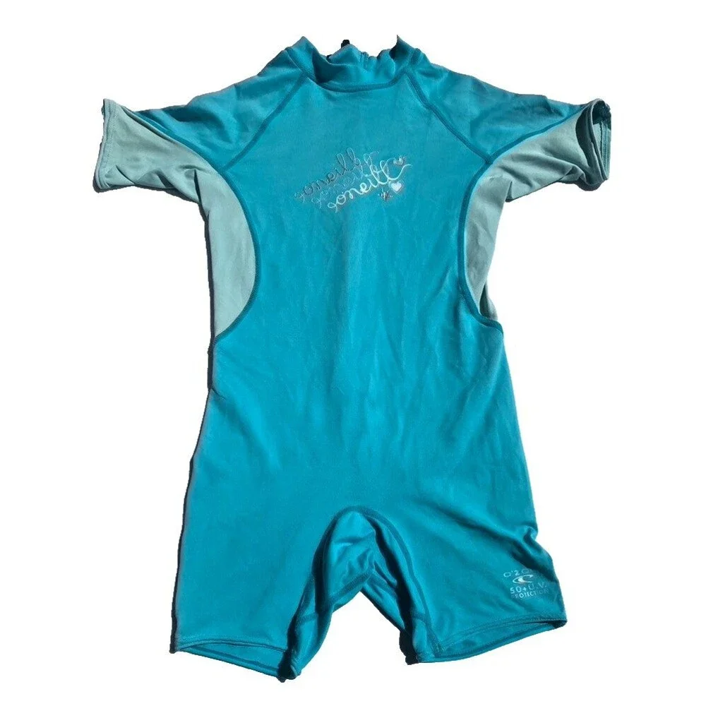 O'Neill Kids Teal Short Fit Zip Back 50+UV Block Rashguard Swimsuit Beach- Sz 3T
